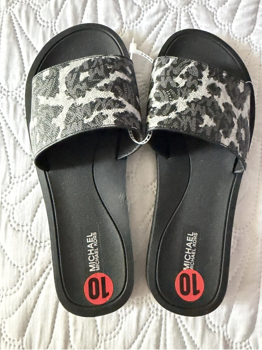 Michael Kors Black & Gray Leopard-Print Slide Sandals